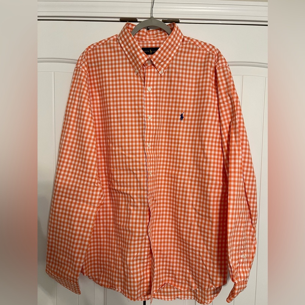 Men’s Ralph Lauren orange gingham button down - Size XXL - EUC!!!